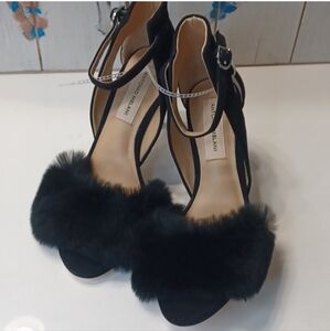 Antonio Melani kayleigh black women's heeled fur sandals NEW $129